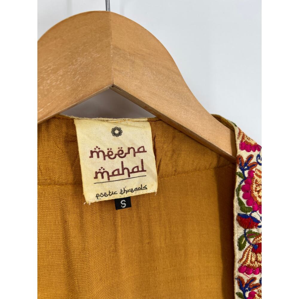Meena Mahal Poetic Threads Velvet Duster Coat Embroidered Floral Trim Kimono - Picture 5 of 8
